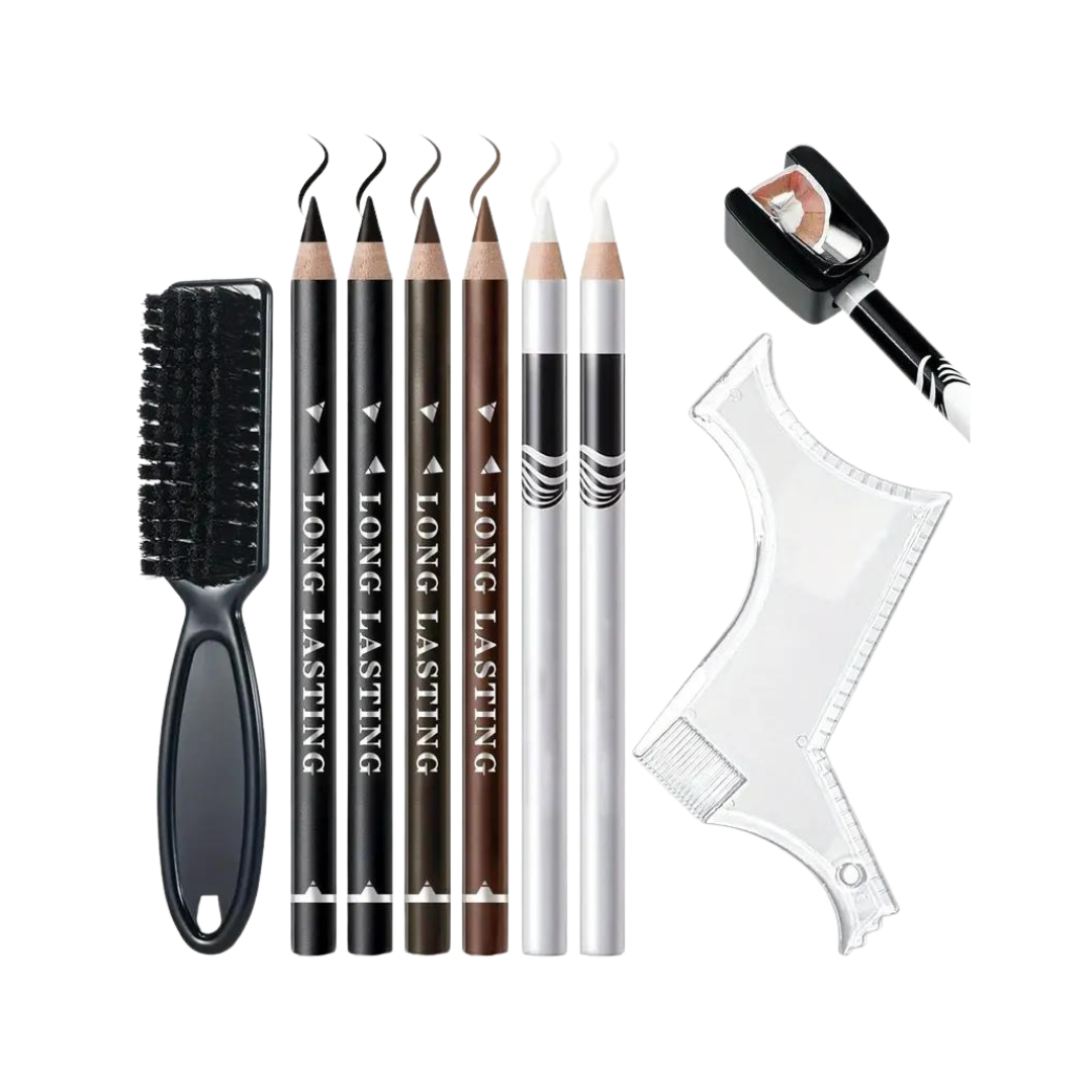 6-Piece Beard Shaping Kit: Waterproof Pencils, Sharpener, Brush & Ruler